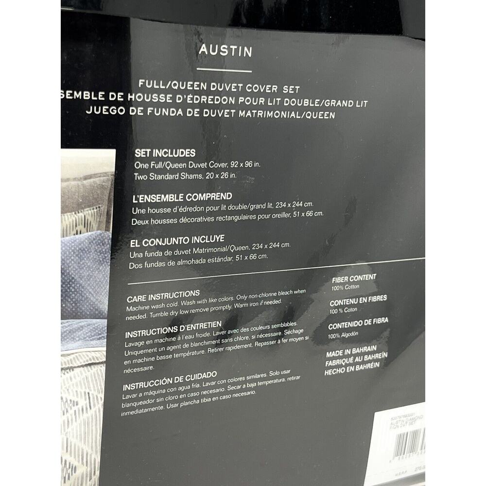 Ralph Lauren Austin Diamond Full Queen Duvet Cover + 2 Shams Grey Blue Set - Picture 7 of 10